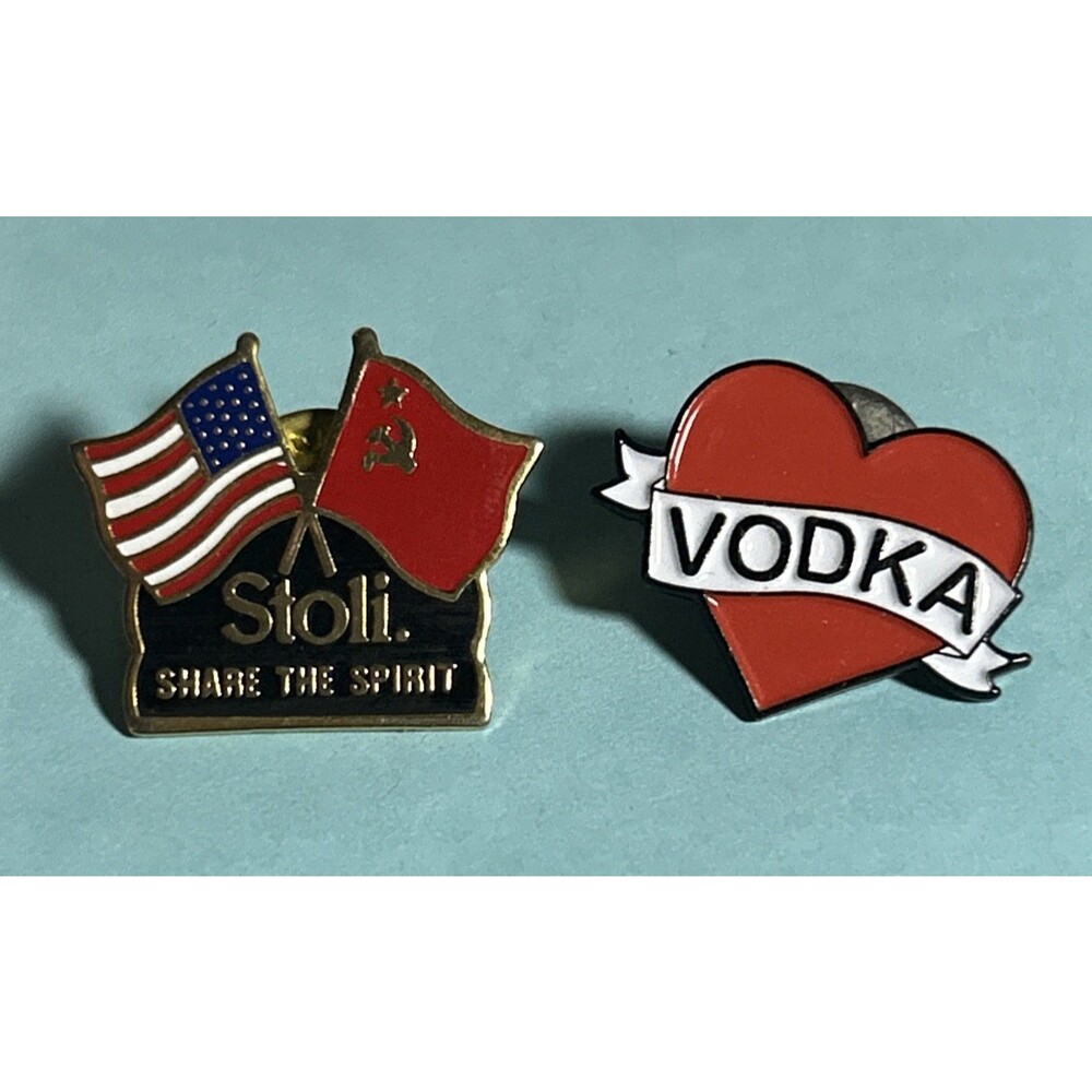 Vodka &  Stoli Share The Spirit USA & USSR Friendship Flags 2-Lapel Hat Pin